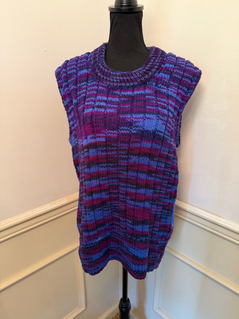 Vintage Handmade Chunky Knit Sleeveless Sweater Vest Tunic Slow Fashion Retro